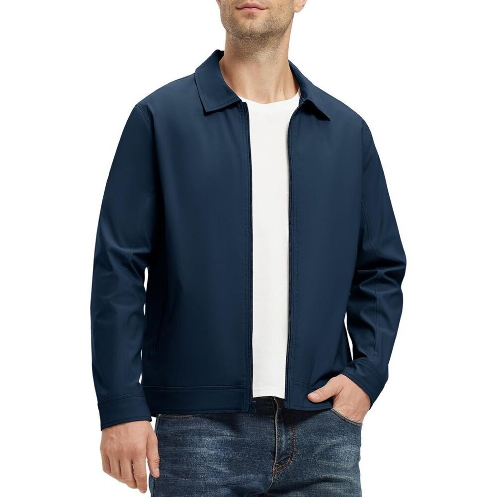 Men's Stylish Jackets Lightweight 01 Navy Blue Coat Front Closure Zip Pockets - Picture 2 of 8